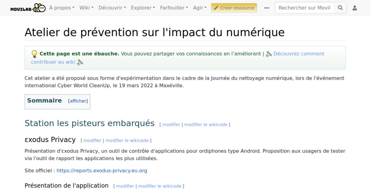 Wiki Movilab présentant les ressources d'un événement en 2022 à Maxéville